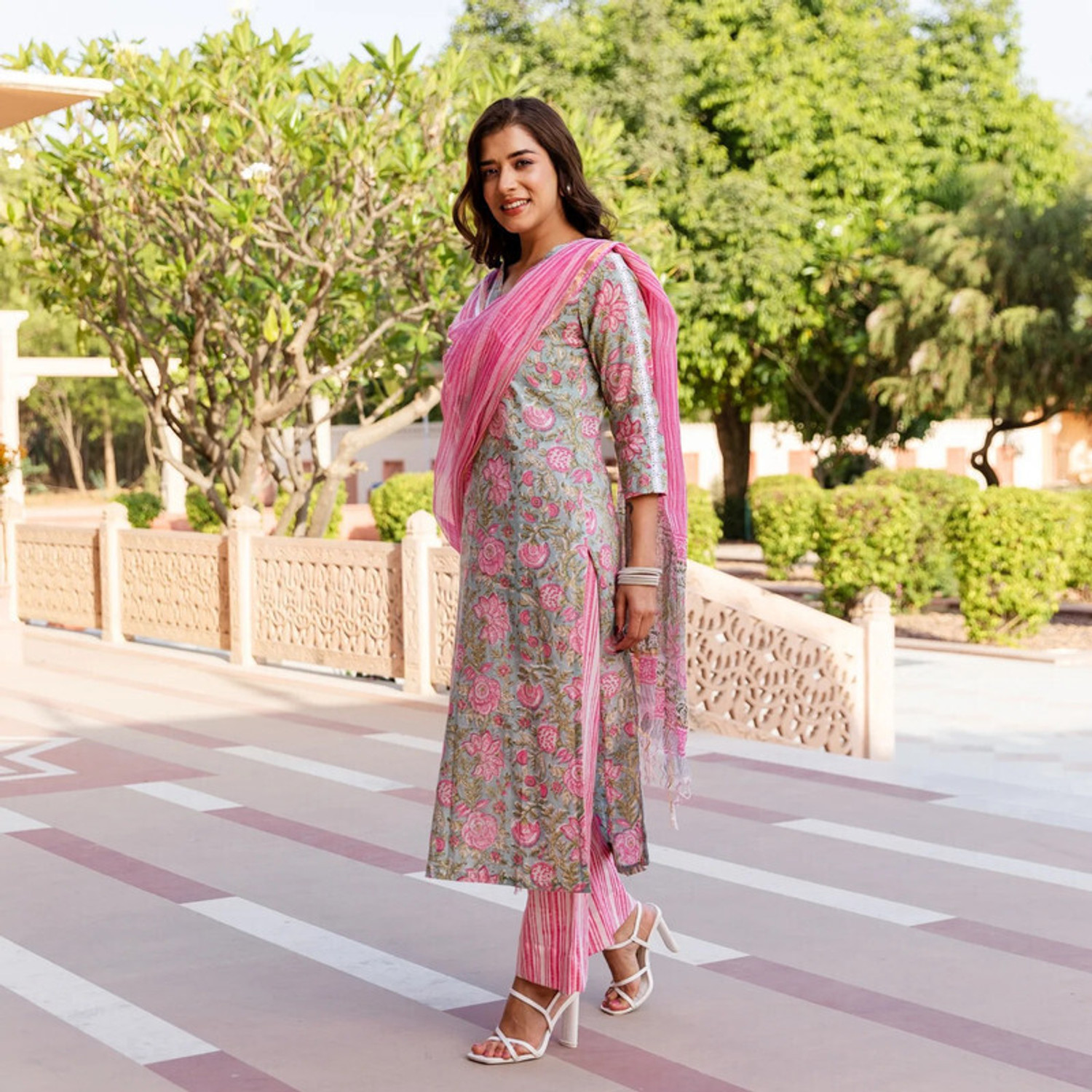 Rivanta  Pink Floral Salwar Suit Set 