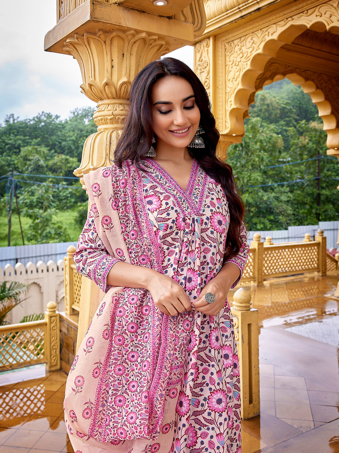      Rivanta  Floral Flared Salwar Suit Set 
