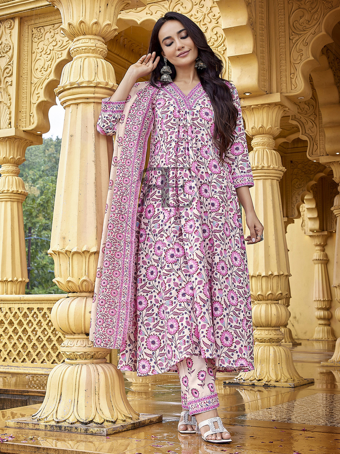       Rivanta  Floral Flared Salwar Suit Set 