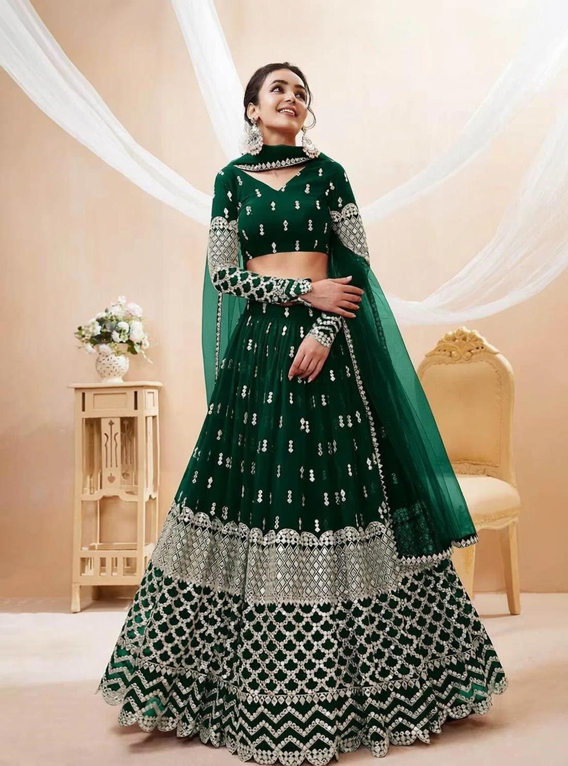 Kezel Green Embroidered Lehenga Choli