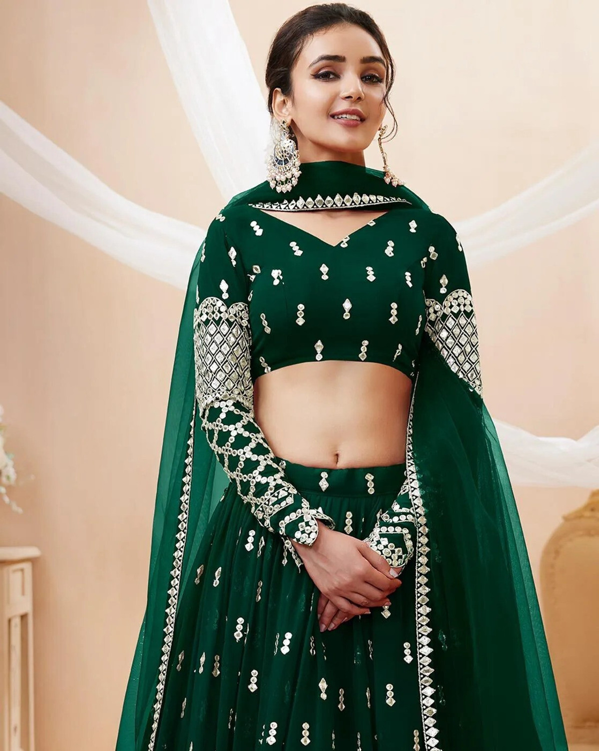 Kezel Green Embroidered Lehenga Choli