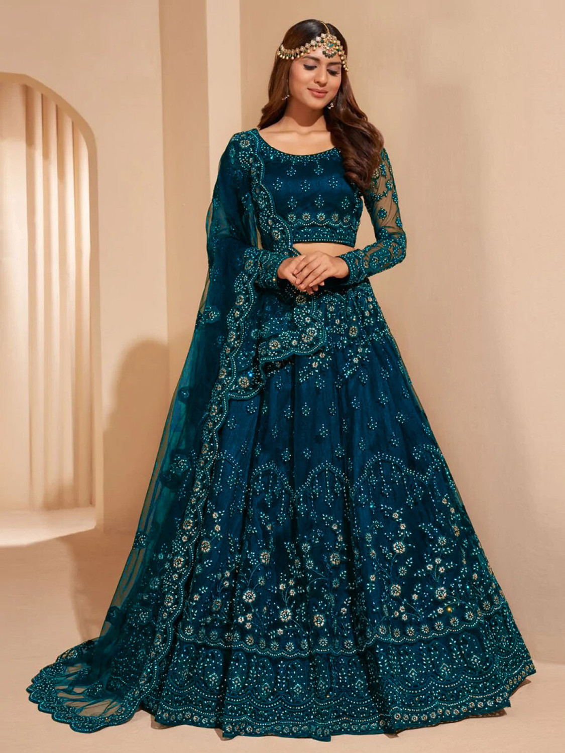 Divashree Dark Blue Net Lehenga Choli