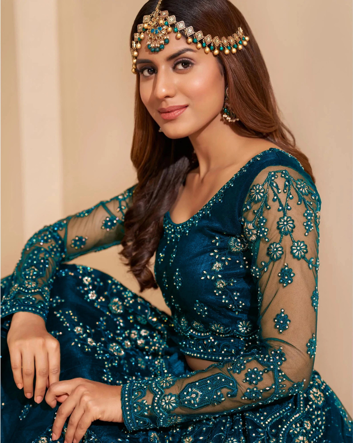 Divashree Dark Blue Net Lehenga Choli