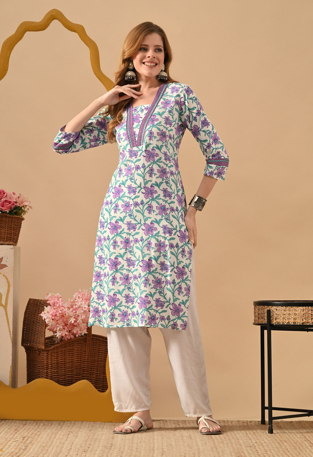  Pravyaa Purple Floral Printed  Salwar Suit Set 