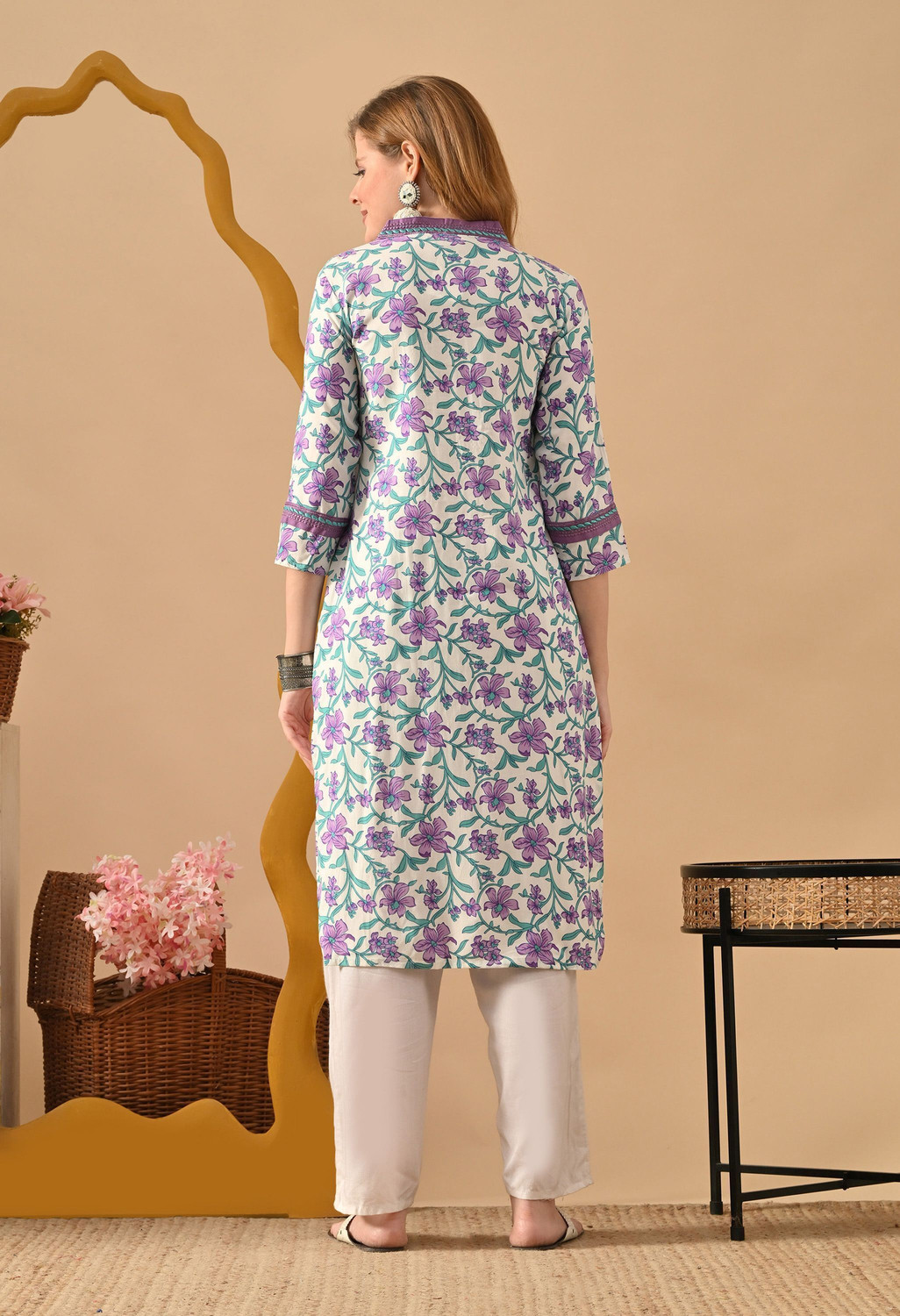  Pravyaa Purple Floral Printed  Salwar Suit Set 