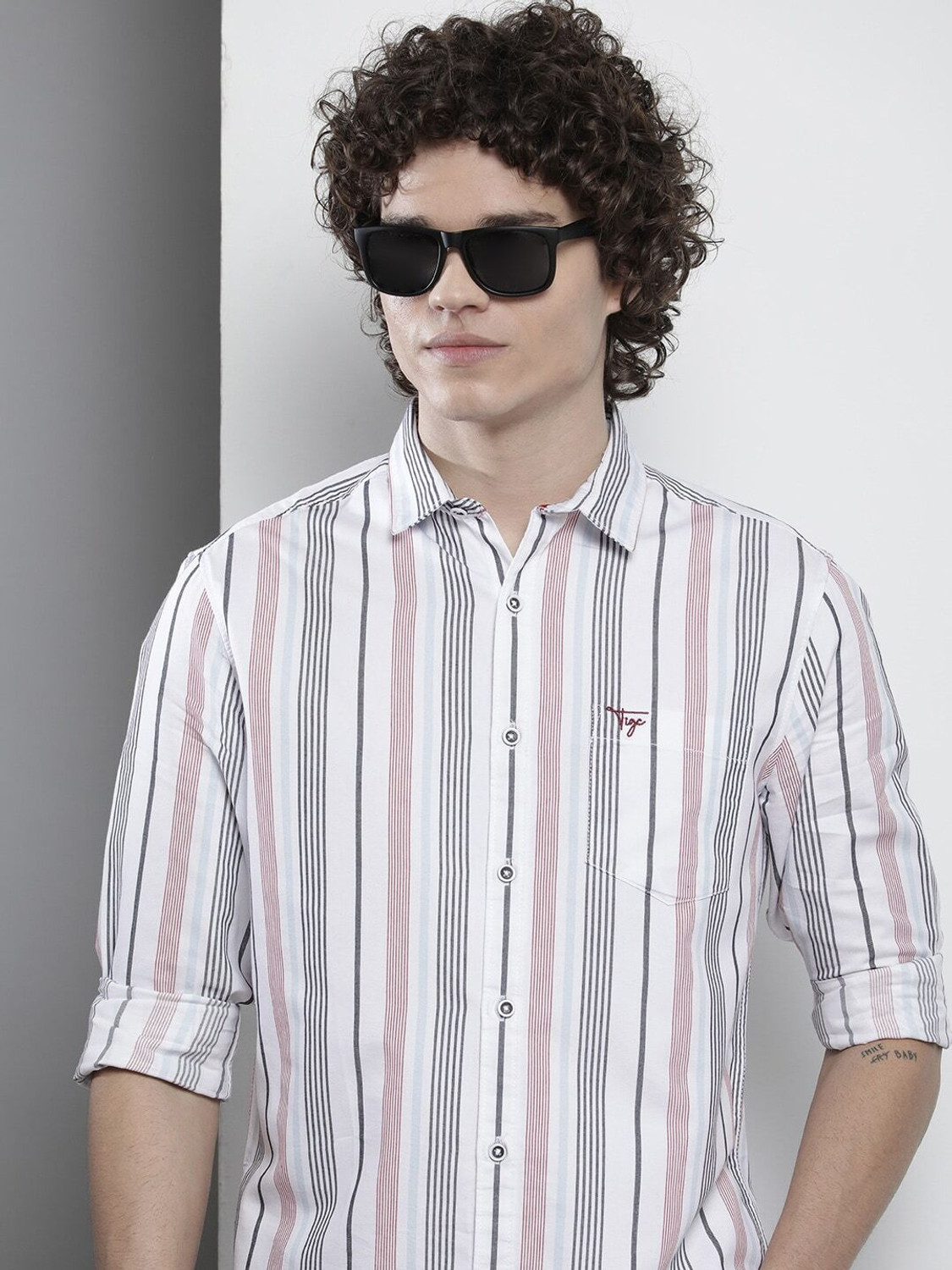Ivaan White Striped Cotton Casual Shirt