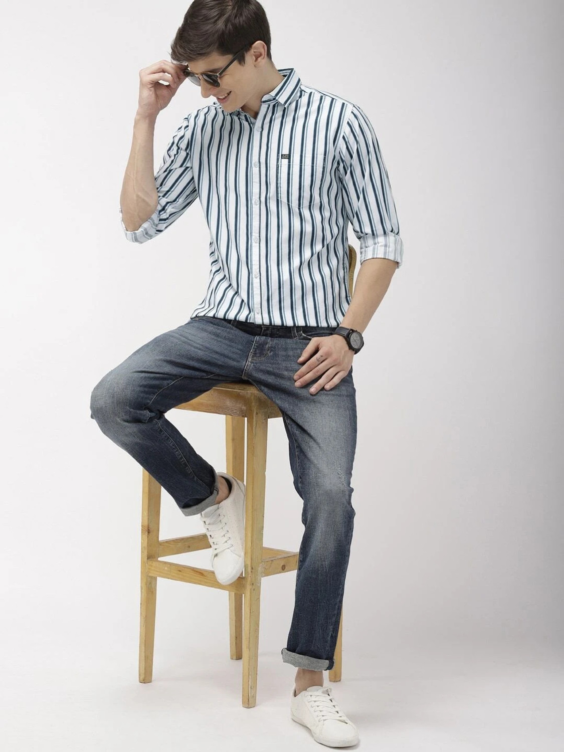 Ivaan Blue vertical stripes Shirt