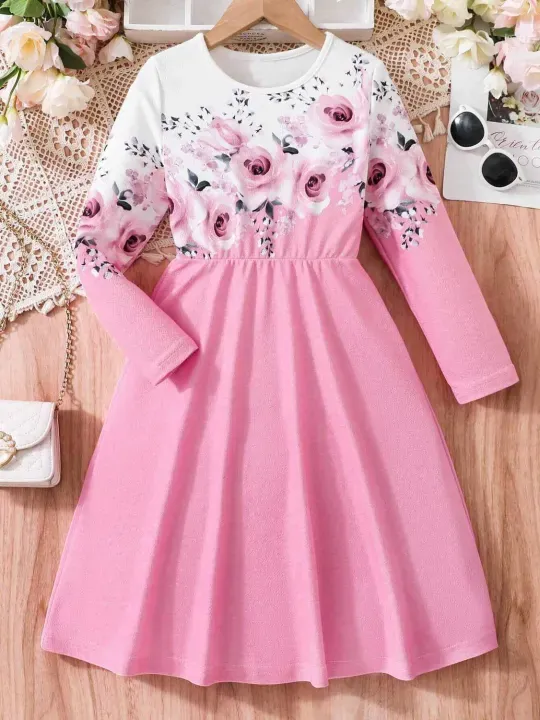 Moonette Pink rose print Maxi-Dress