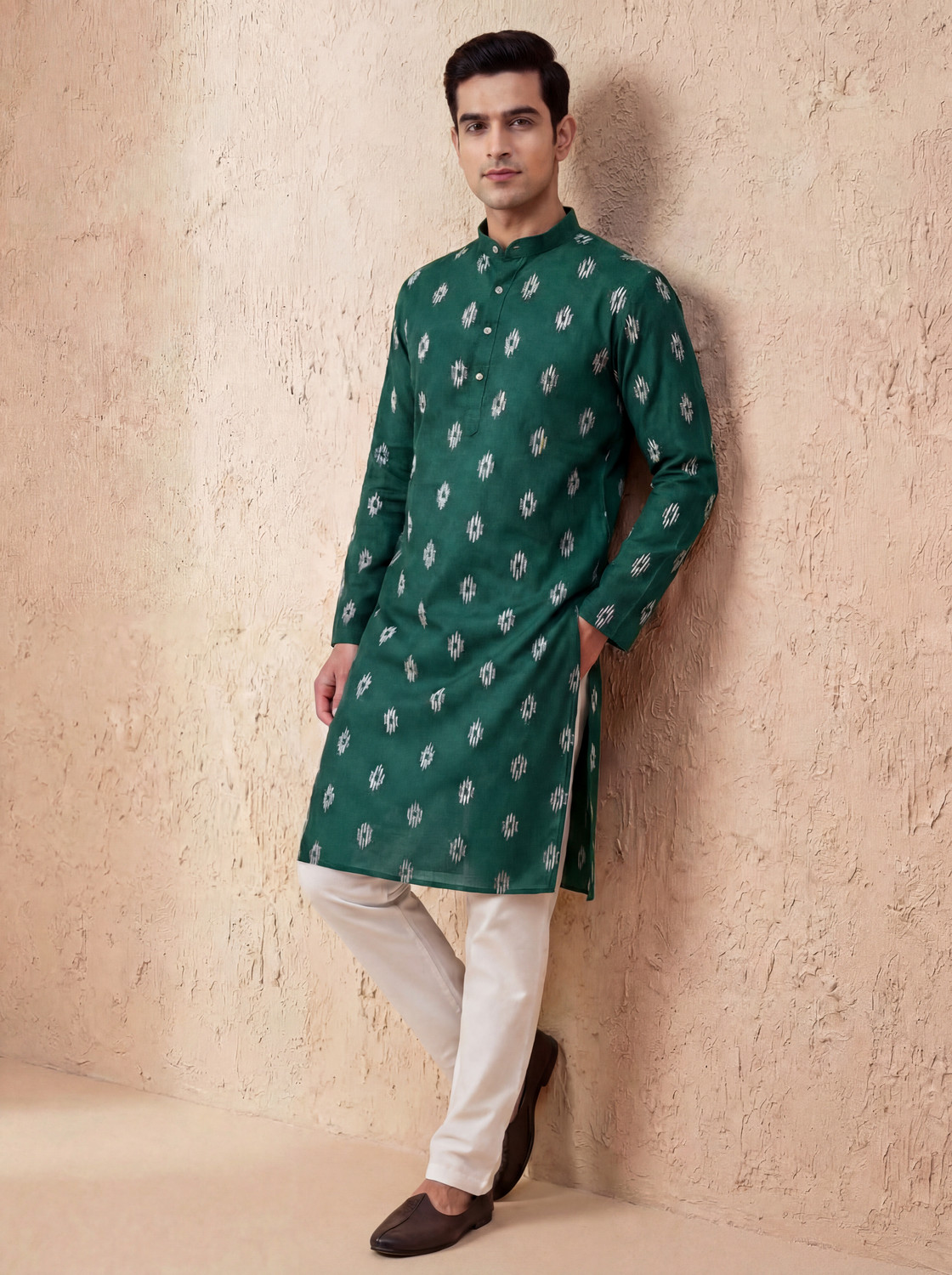 Tirthan Self-Design Cotton Blend Kurta 