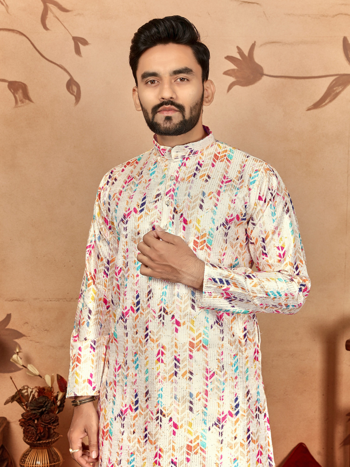 Civanth Multi-colored chevron pattern Kurtha