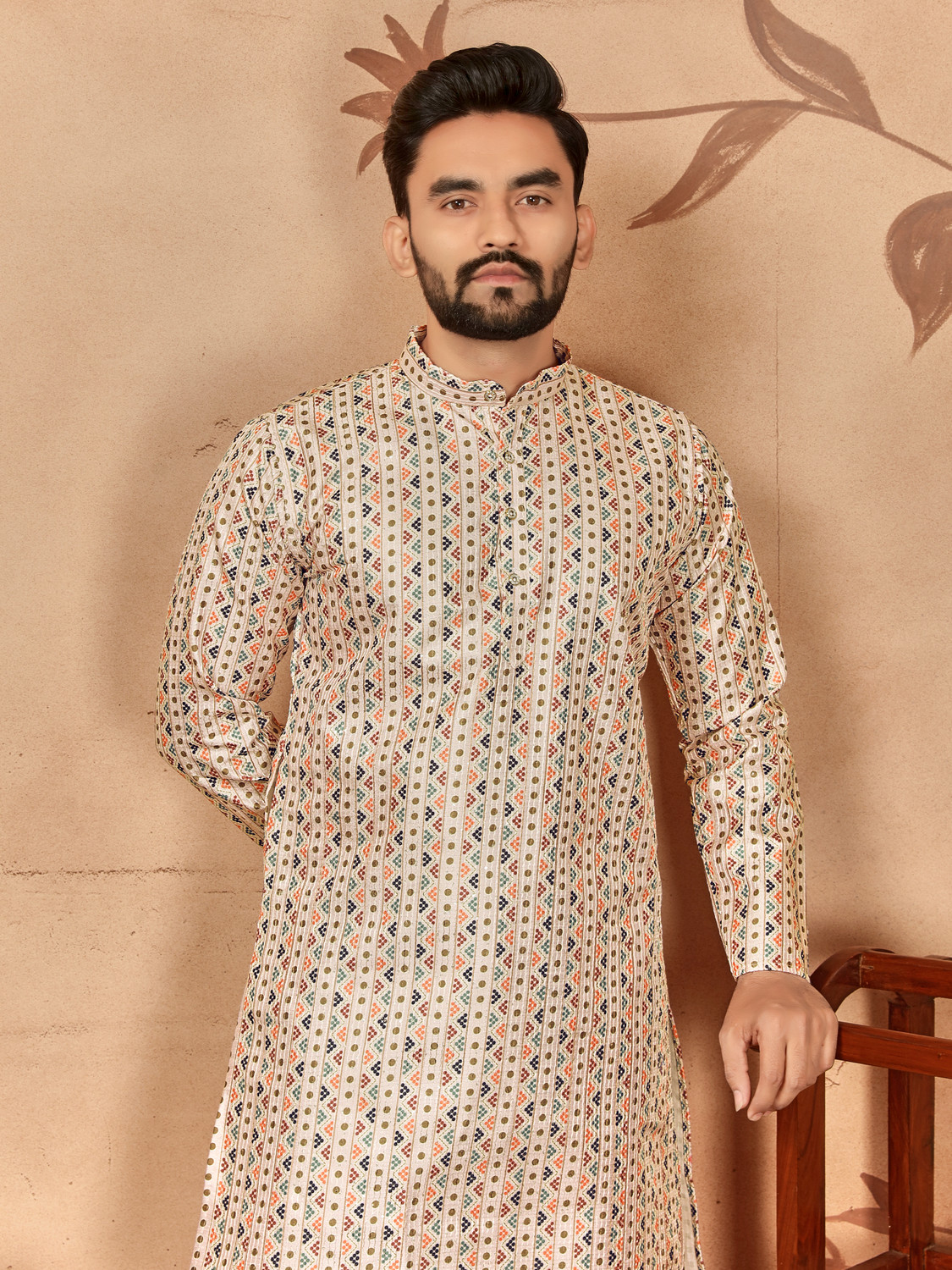 Civanth V-shapes &and polka dots Print Kurta