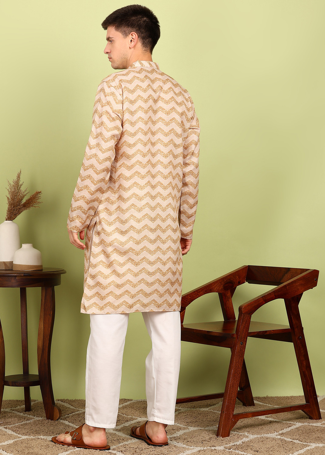 Festivo Cream colorZig-Zag Print Kurtha