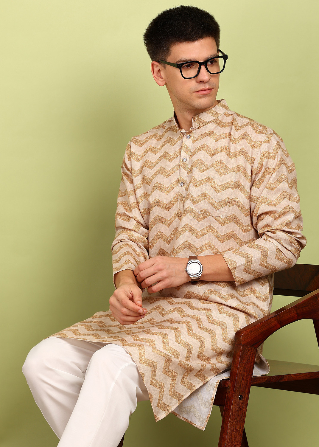 Festivo Cream colorZig-Zag Print Kurtha