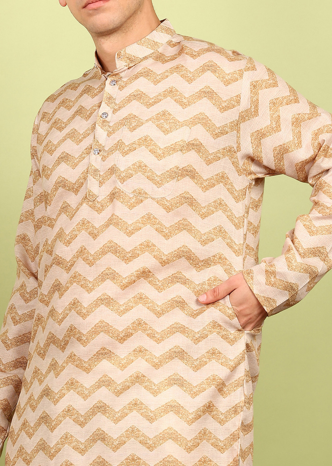 Festivo Cream colorZig-Zag Print Kurtha