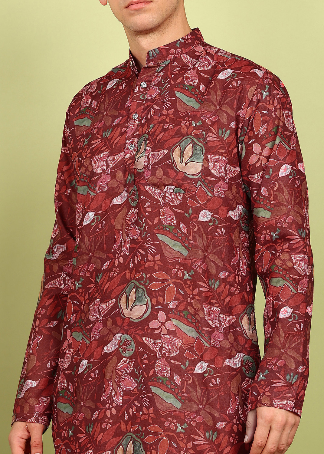 Festivo Sage green and ivory floral print Kurtha Set