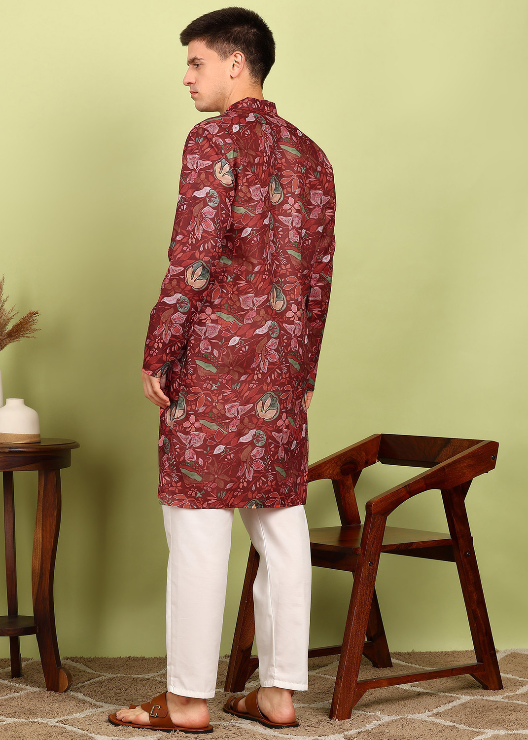 Festivo Sage green and ivory floral print Kurtha Set