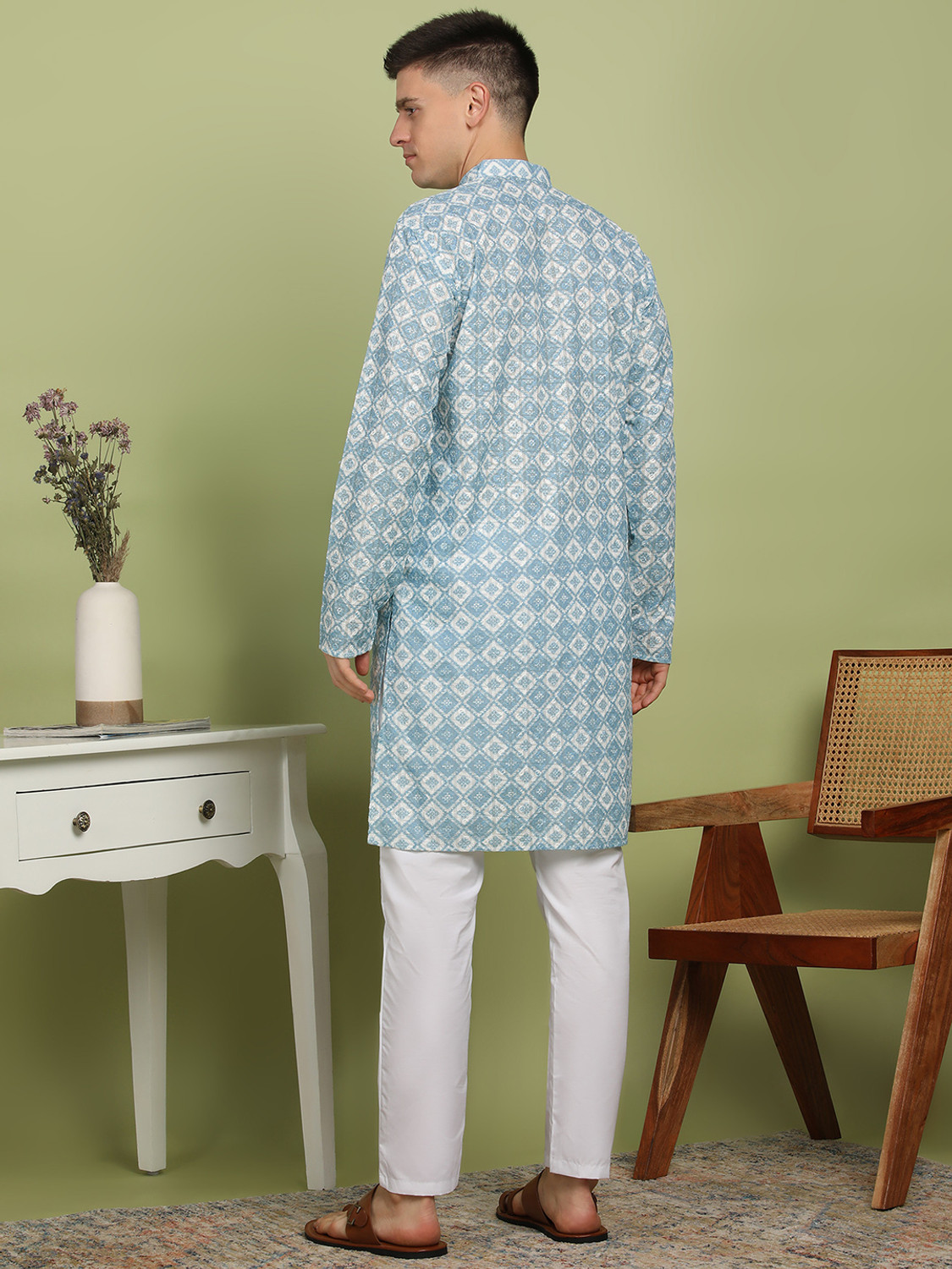 Festivo Chikan Embroidered Cotton Blend Kurtha Set