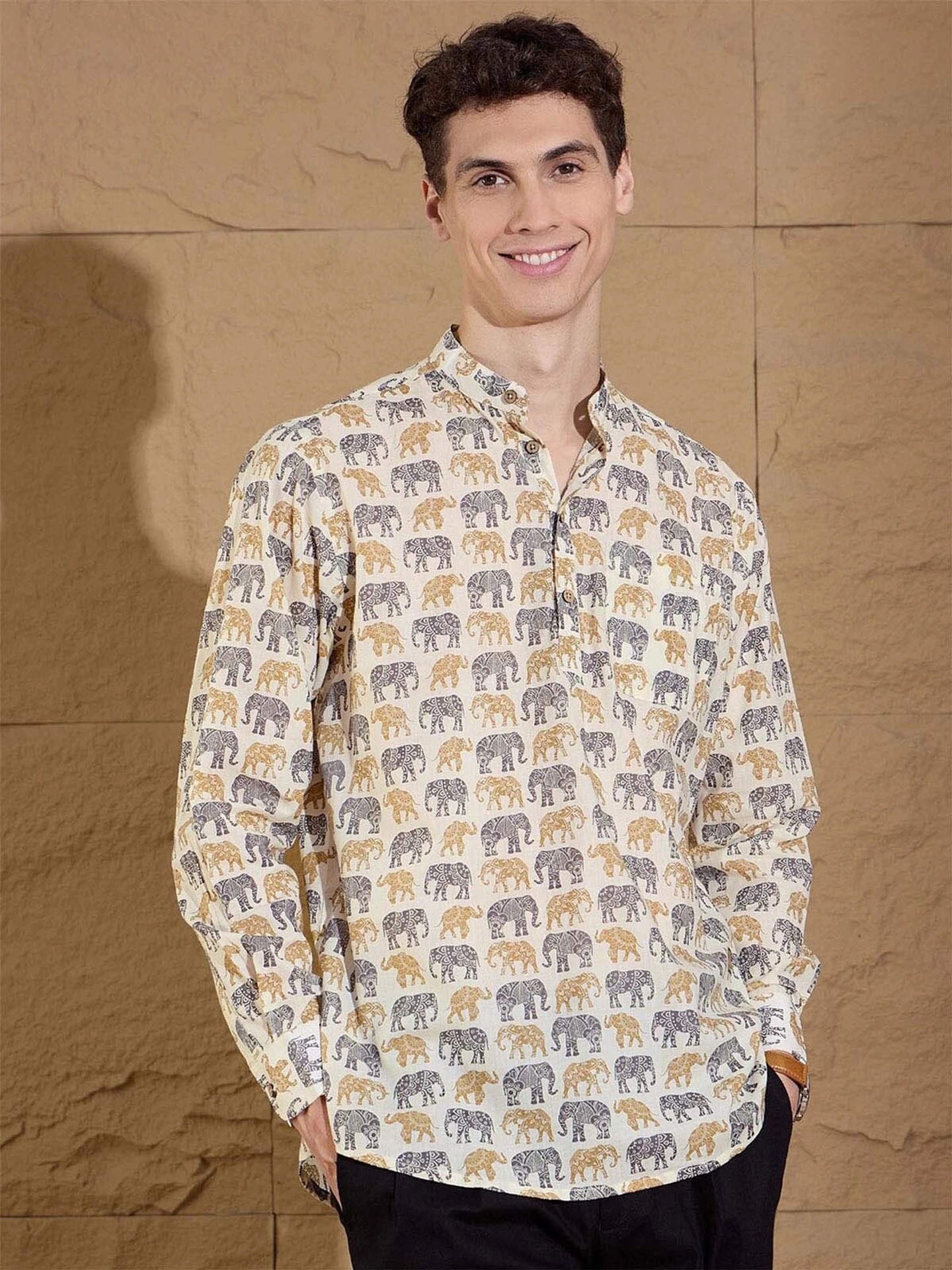 Devansh Elephant Motif Print Shirt