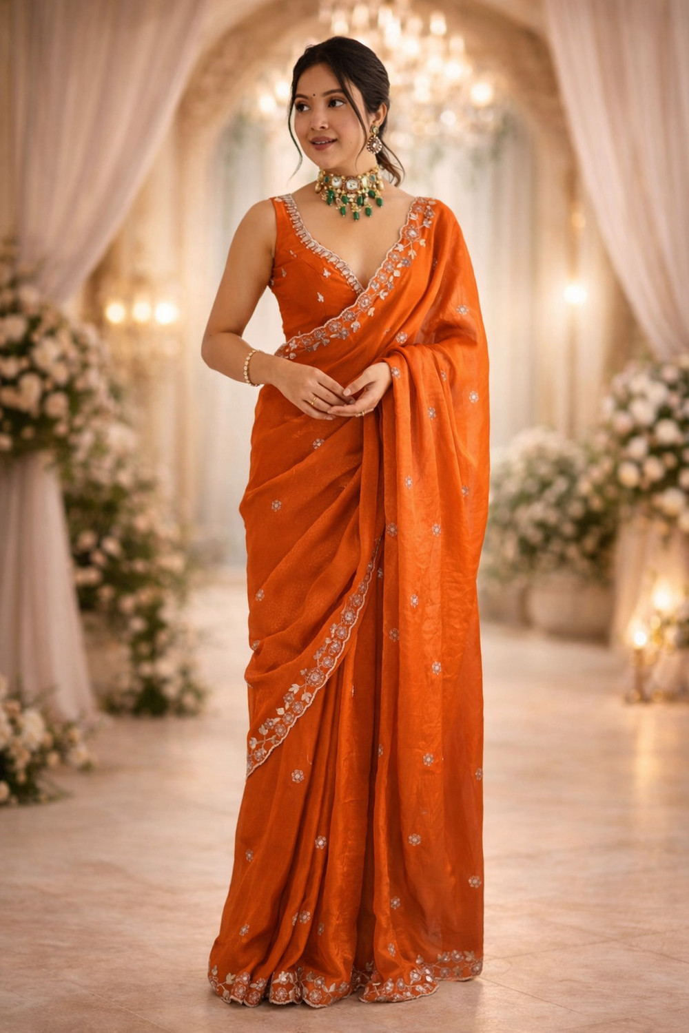 Navisha Embroidered Bollywood Satin Saree