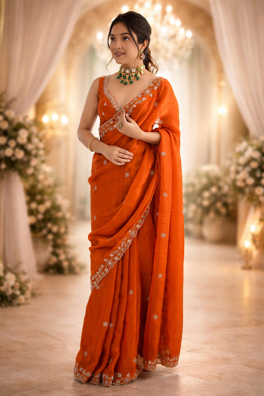 Navisha Embroidered Bollywood Satin Saree