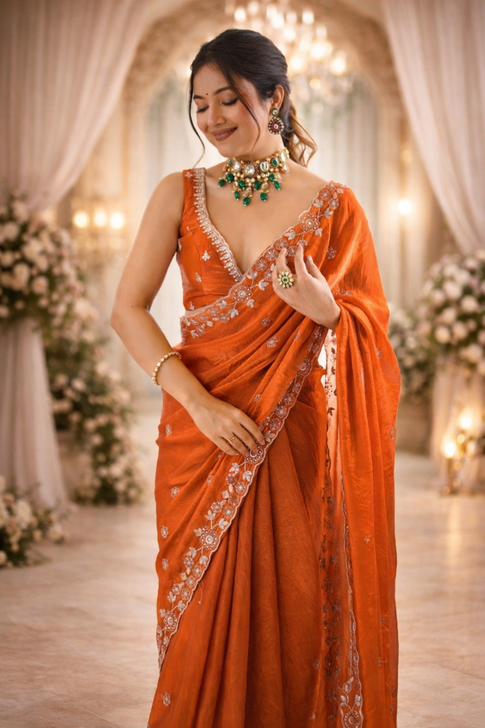 Navisha Embroidered Bollywood Satin Saree