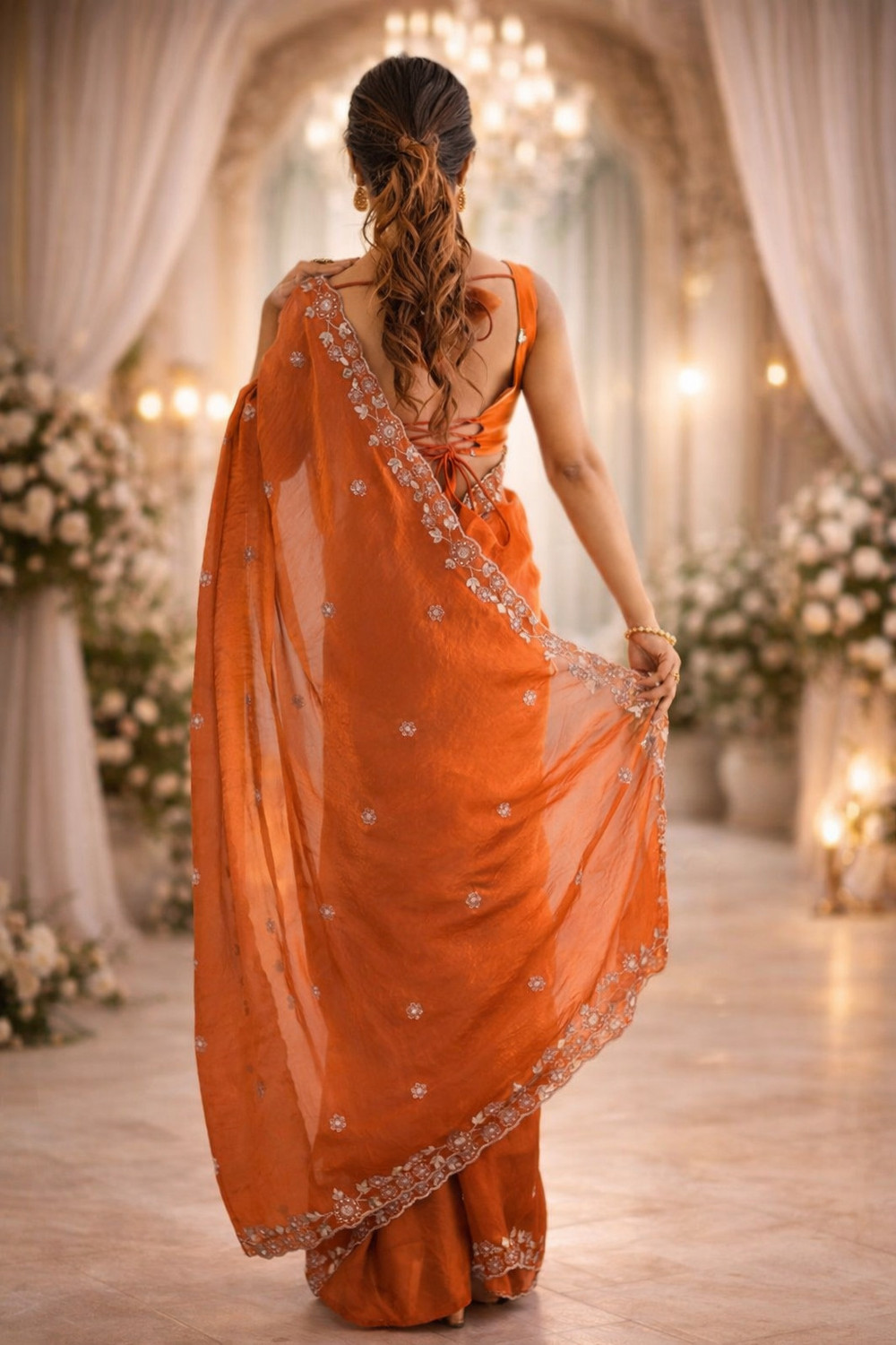 Navisha Embroidered Bollywood Satin Saree