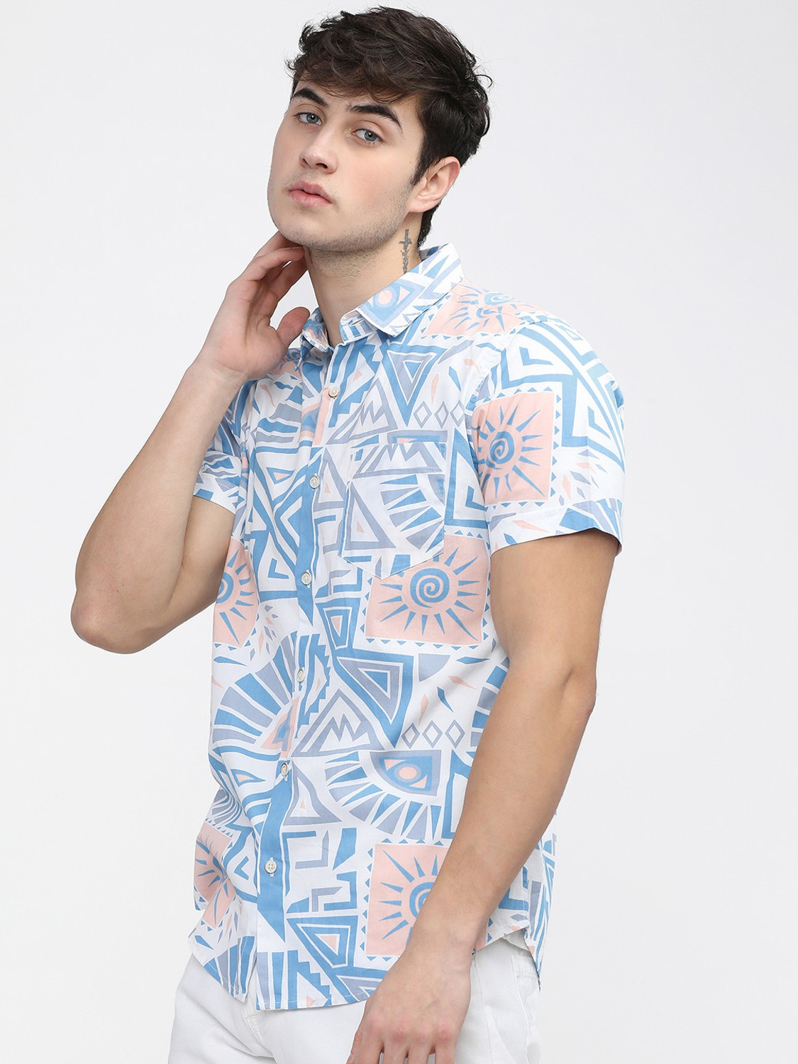 Havric Geometric sun print short sleeve shirt