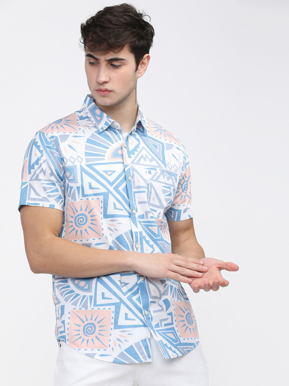 Havric Geometric sun print short sleeve shirt