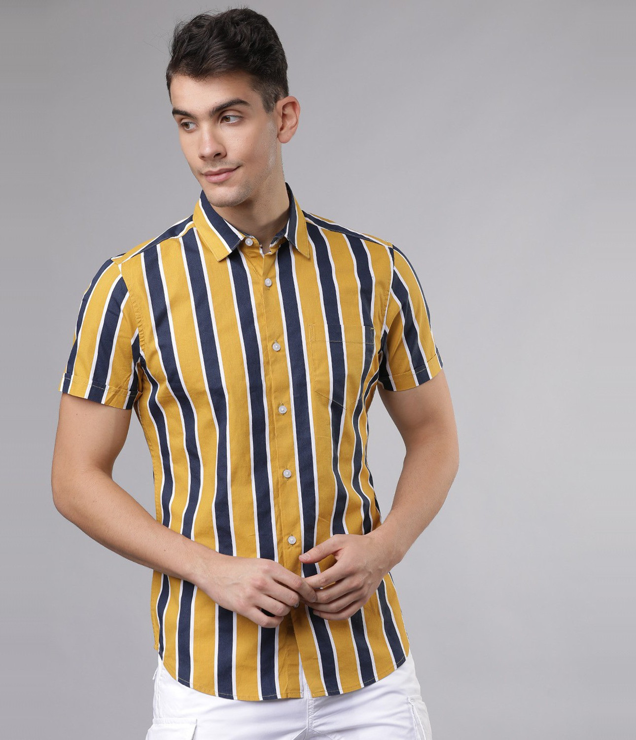 Harvic Vertical stripe short sleeve shirt