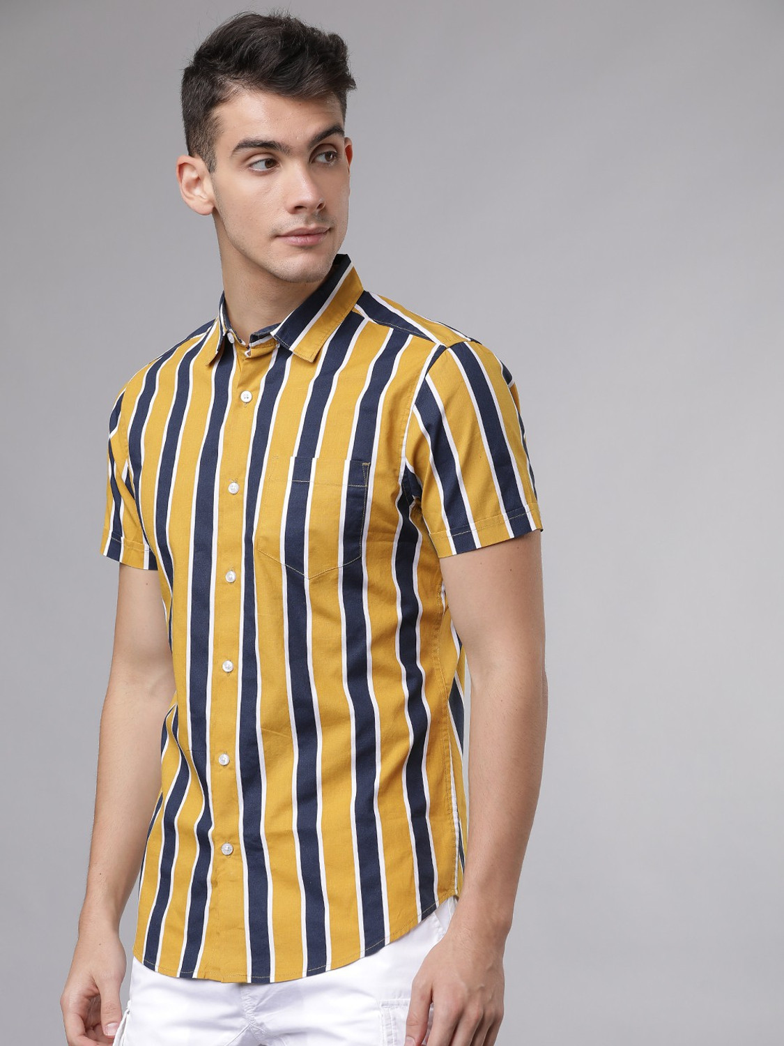 Harvic Vertical stripe short sleeve shirt