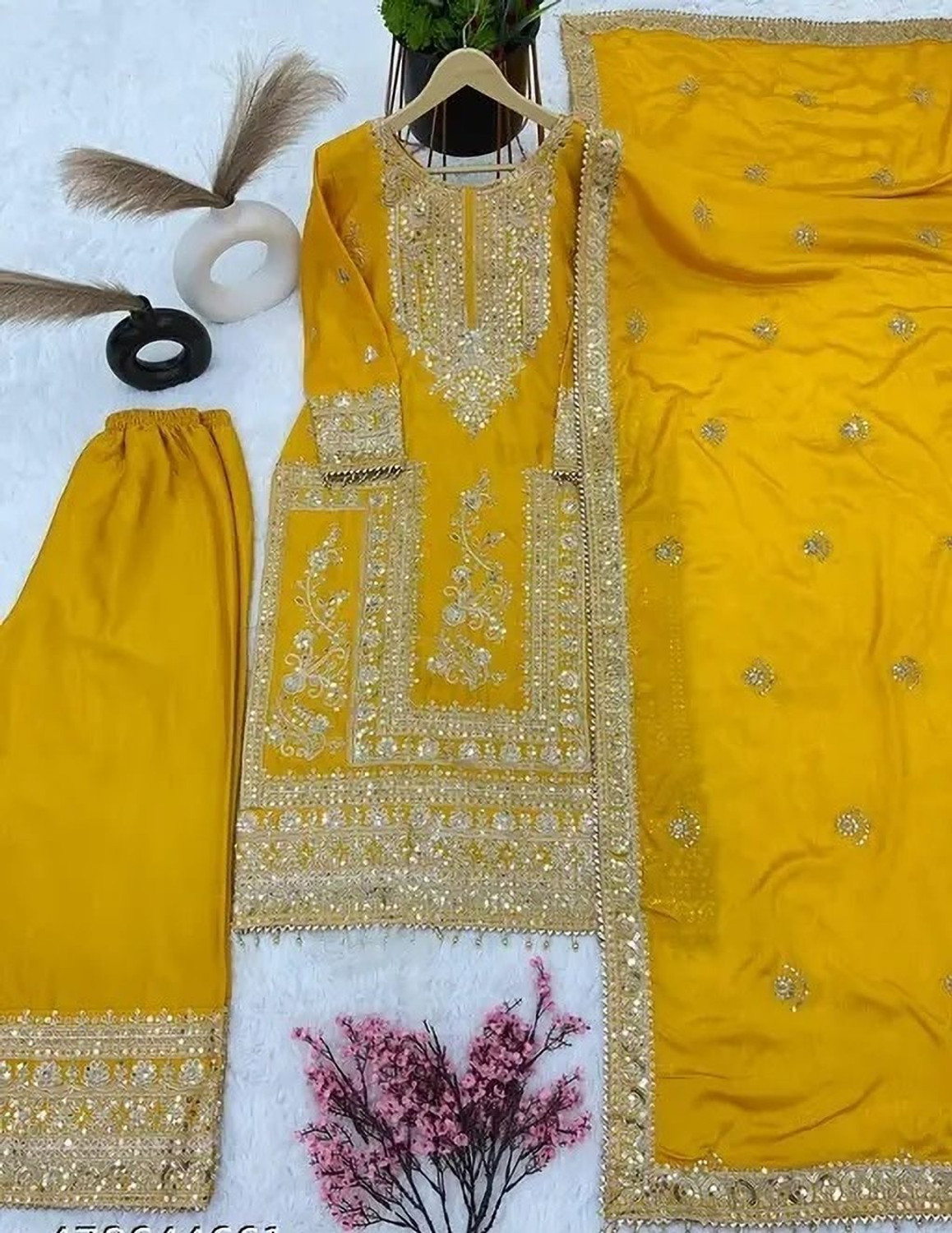 AKSHIRA Women Embellished & Embroidered Kurta, Trouser & Dupatta Set