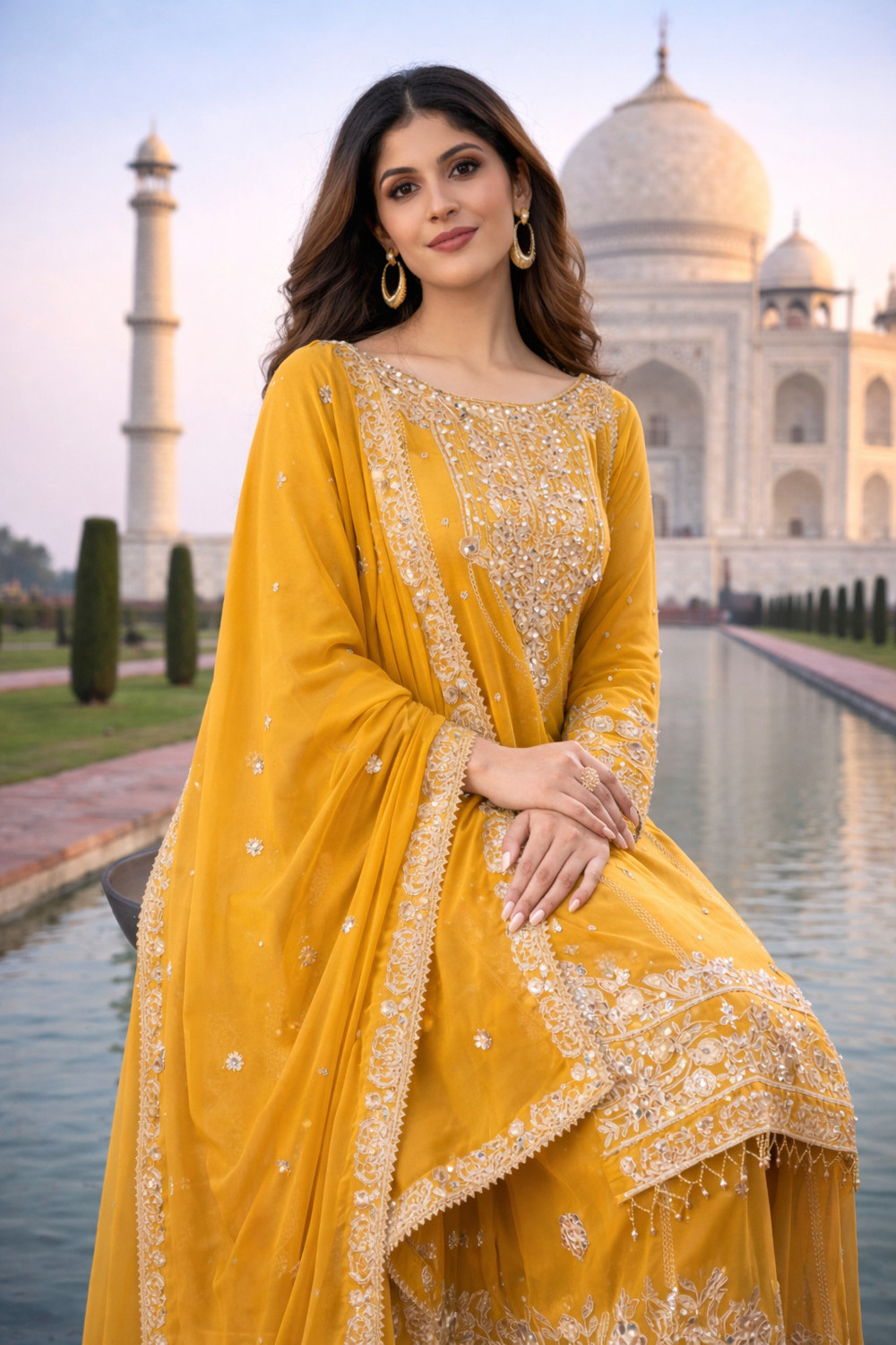 AKSHIRA  Women Silk Blend Kurta Sharara Attached Dupatta Set