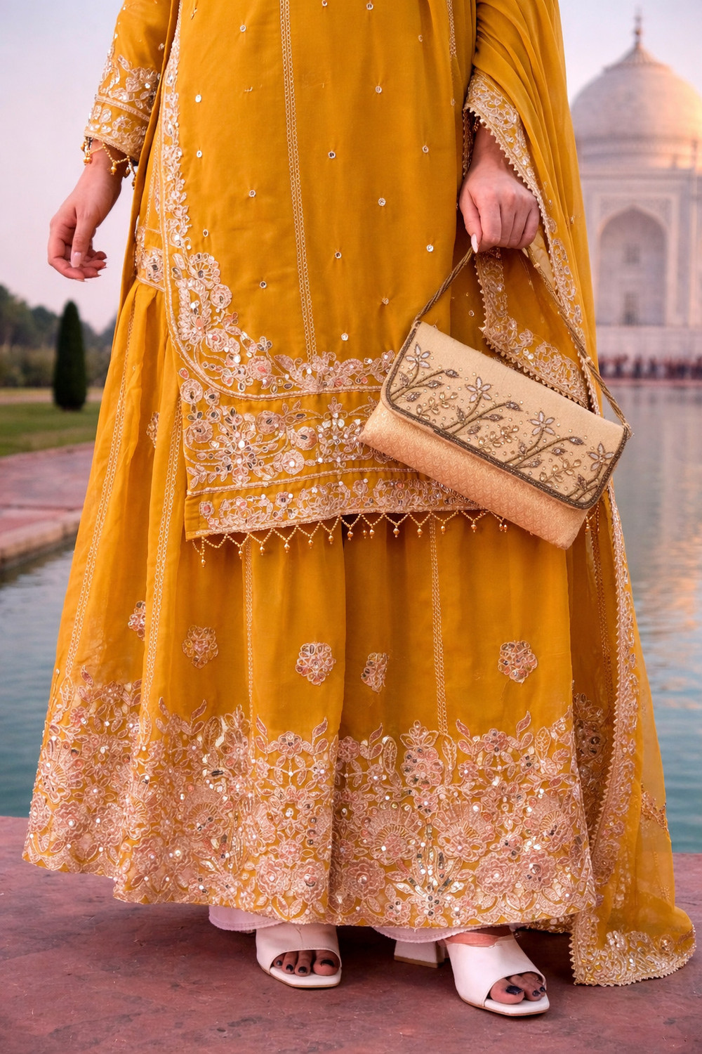 AKSHIRA  Women Silk Blend Kurta Sharara Attached Dupatta Set