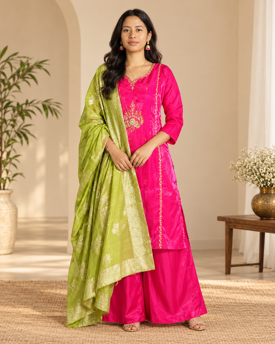 Aarvi Embroidered Kurta Palazzo & Dupatta Set