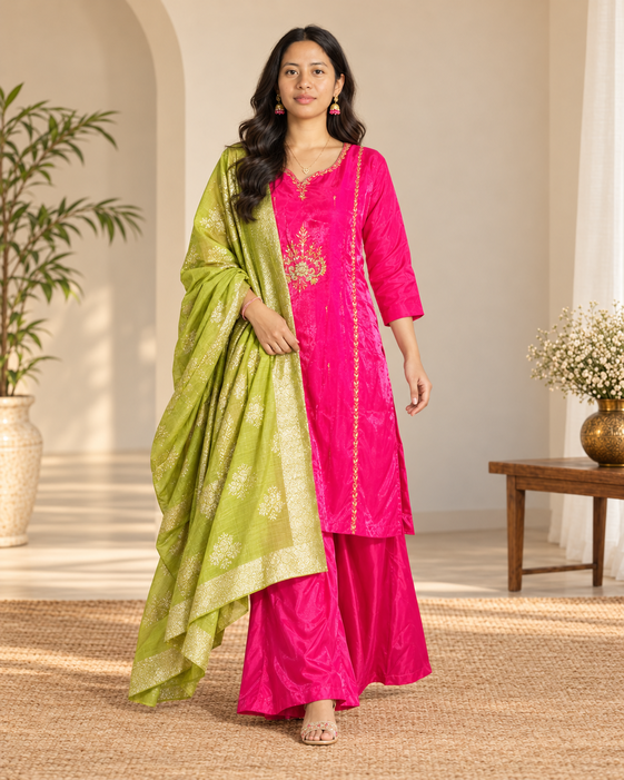 Aarvi Embroidered Kurta Palazzo & Dupatta Set