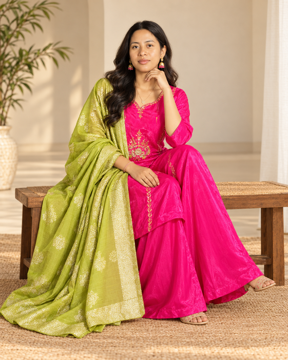 Aarvi Embroidered Kurta Palazzo & Dupatta Set
