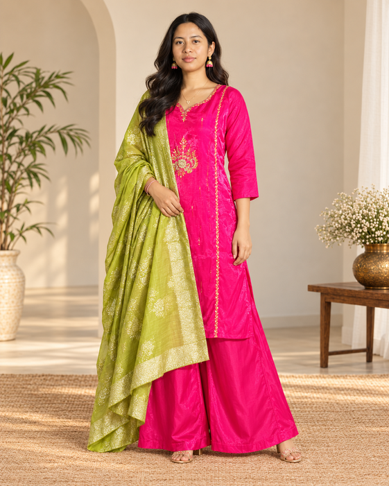 Aarvi Embroidered Kurta Palazzo & Dupatta Set