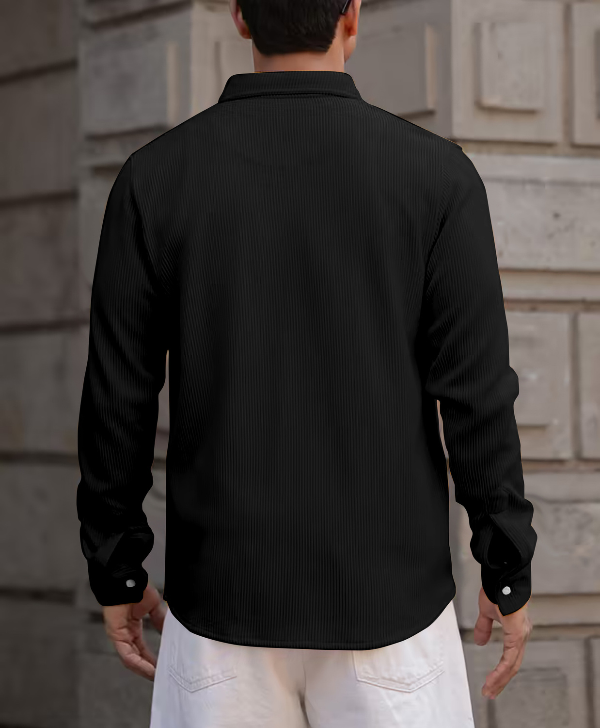 Cevron Black Self Design Casual Shirt