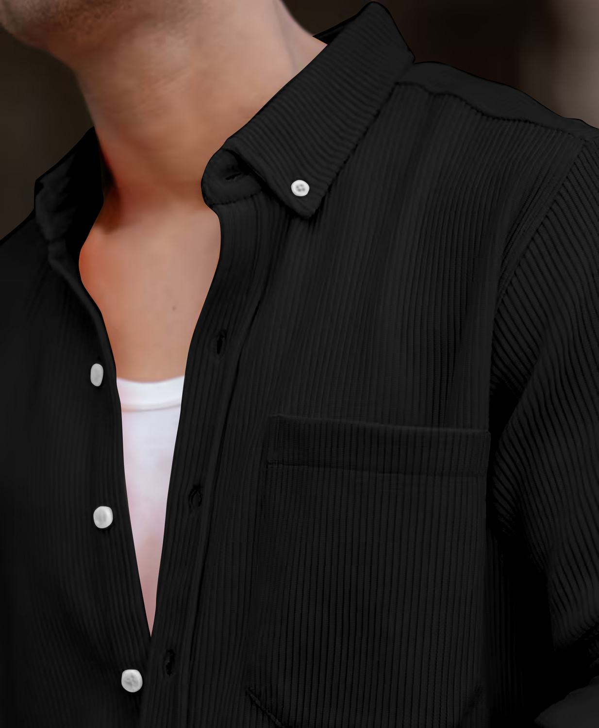 Cevron Black Self Design Casual Shirt