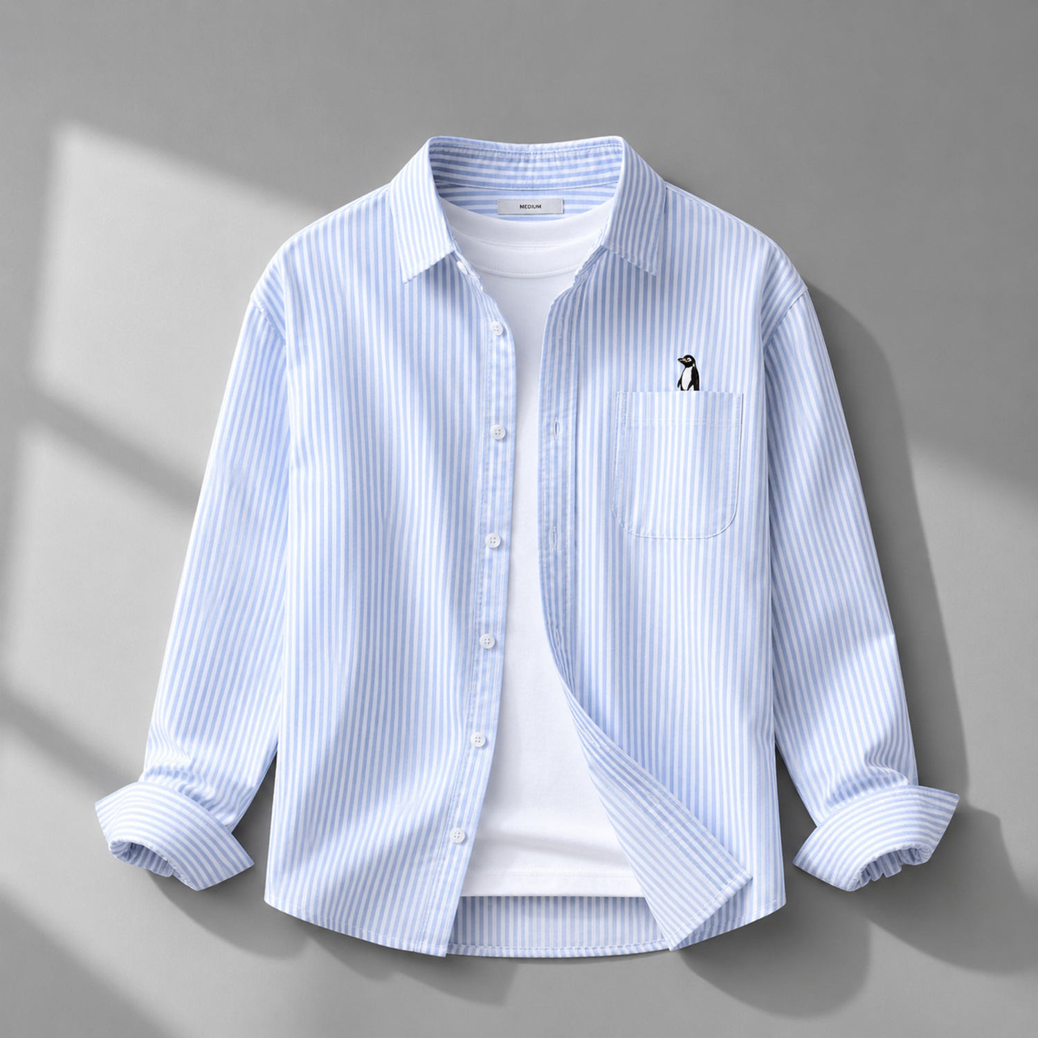 ROVIAN Penguin Striped Cotton-Linen Casual Shirt