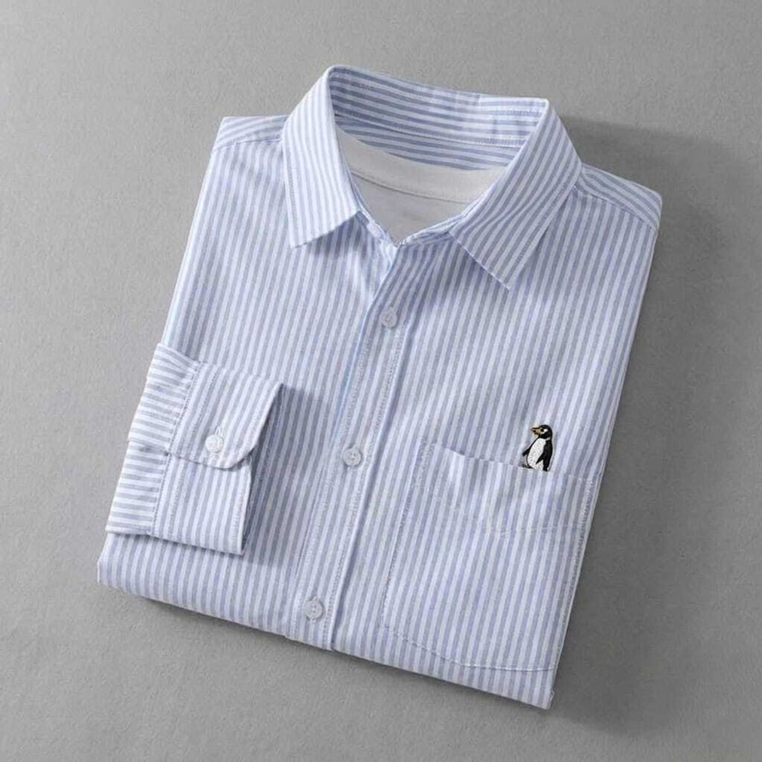 ROVIAN Penguin Striped Cotton-Linen Casual Shirt