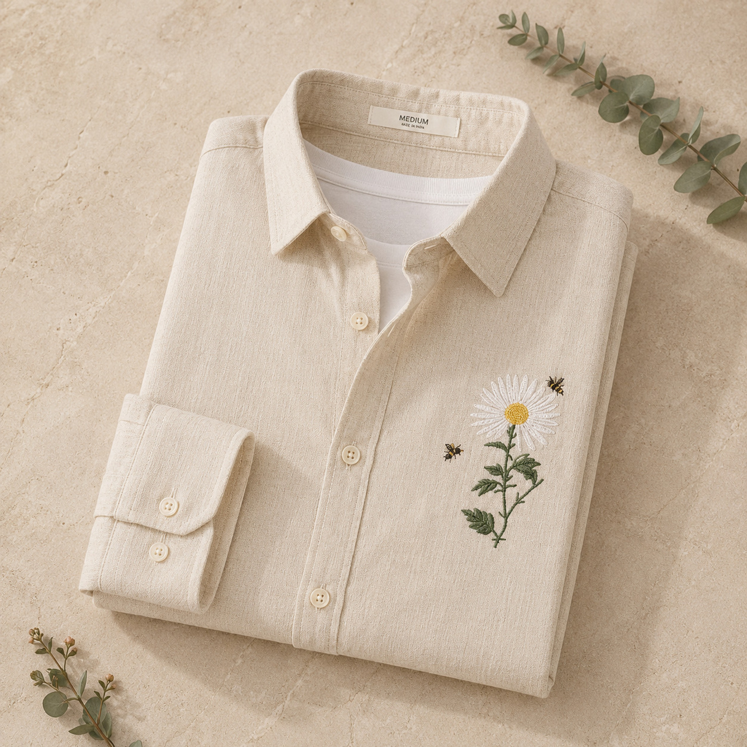 ROVIAN Botanical Embroidered Cotton-Blend Casual Shirt