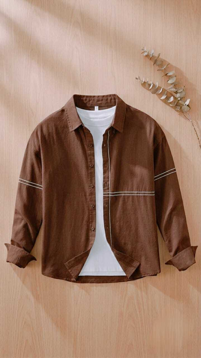 ROVIAN Contrast-Stitch Striped Casual Shirt