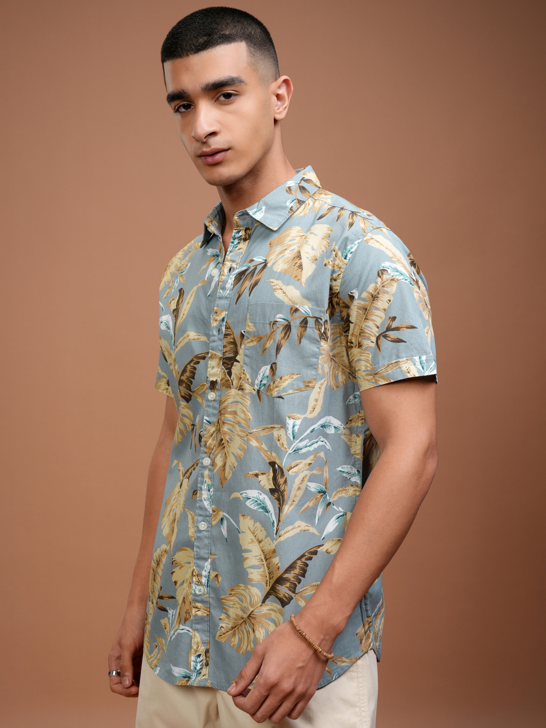 Salmon micro-floral shirt