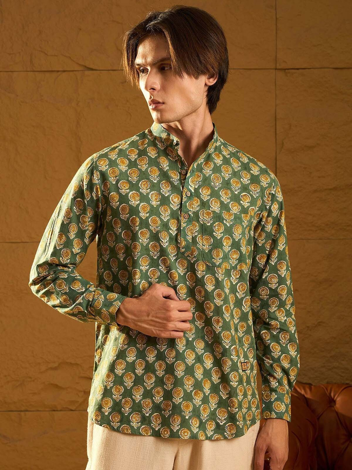 Devansh Marigold Flower Print Shirt