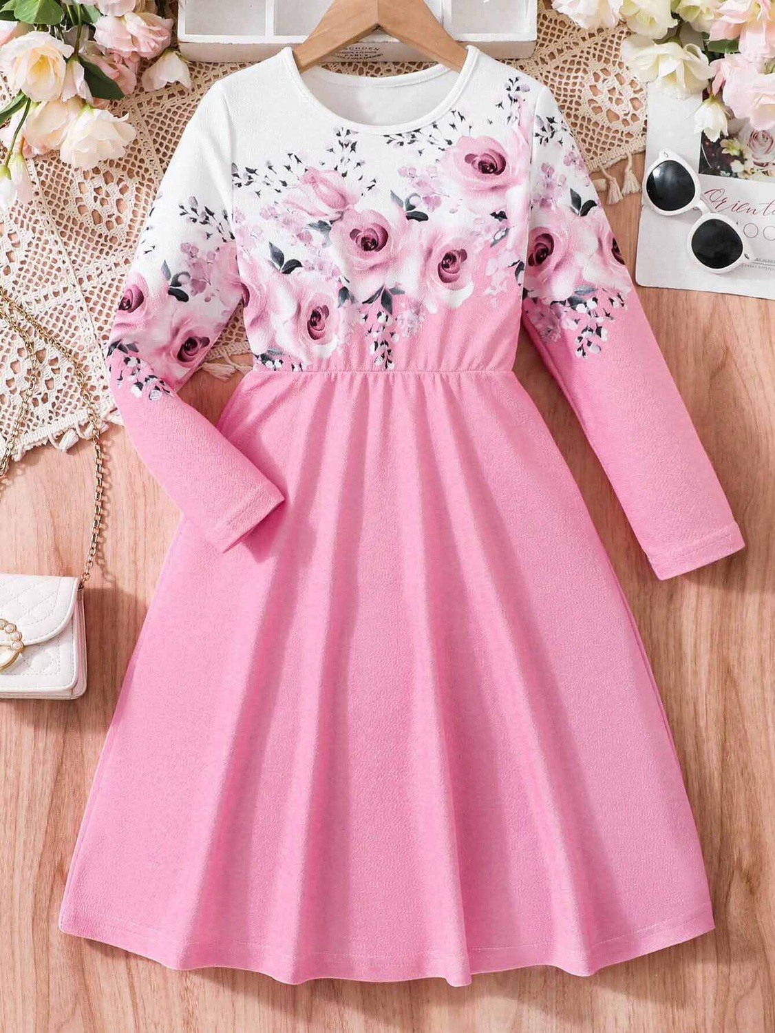 Moonette Pink rose print Maxi-Dress