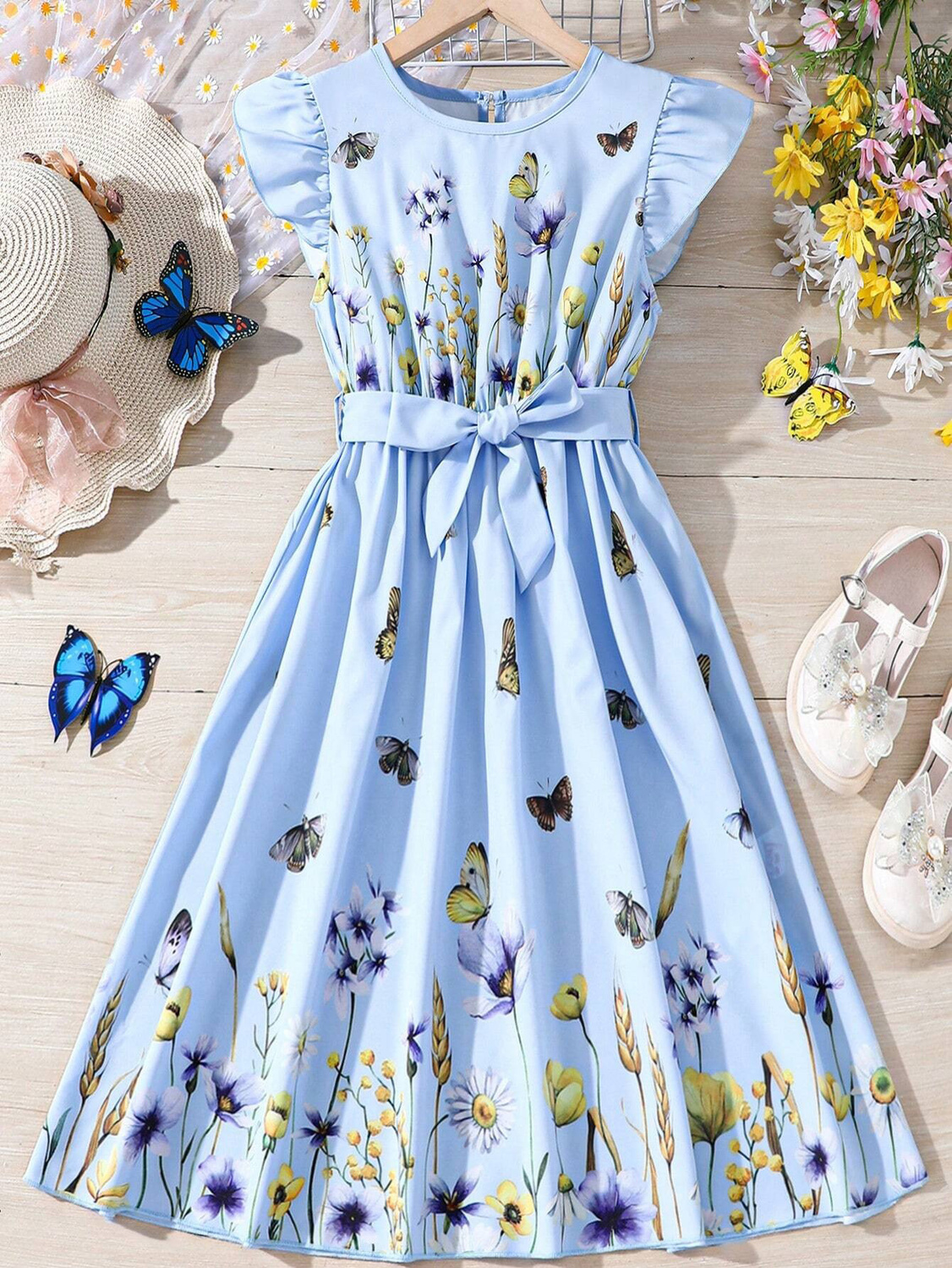 Moonette Blue butterfly Maxi-sundress