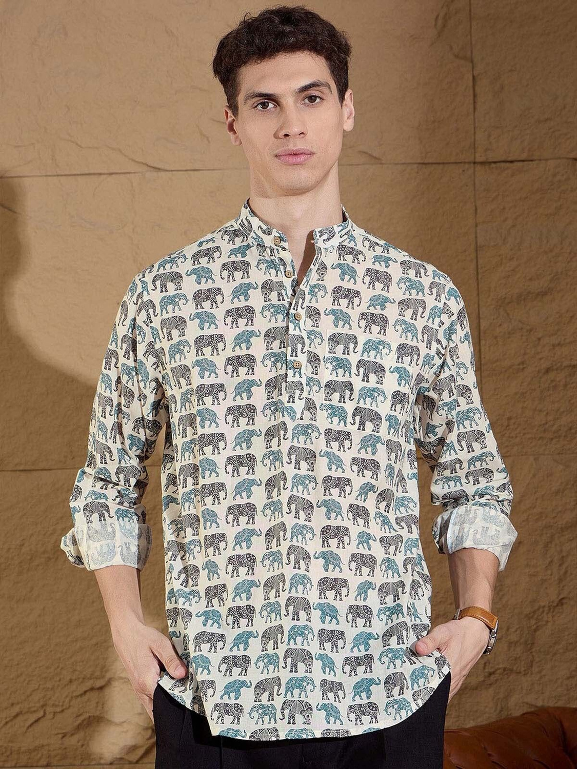 Devansh Elephant Motif Print Shirt