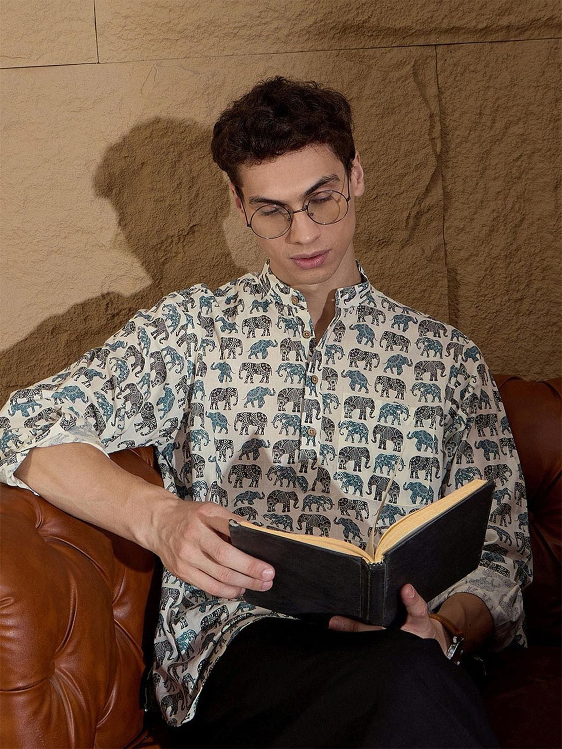 Devansh Elephant Motif Print Shirt