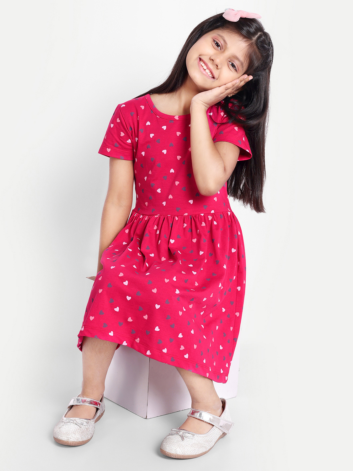 Moonette white and grey hearts Print Midi
